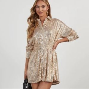 Vici Brady Belted Sequin Mini Shirt Dress
